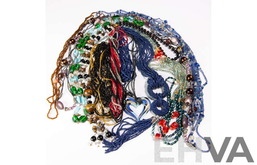 Collection of (9) Art Glass Beaded Necklaces in Various Lengths and Designs