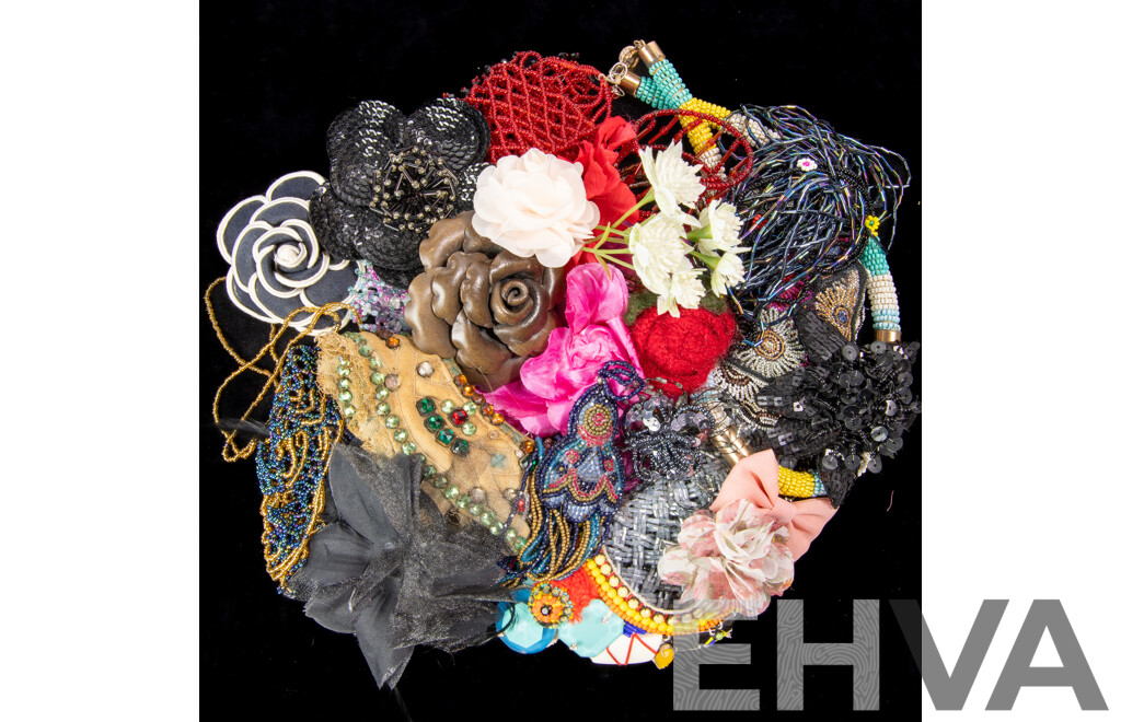 Vintage Collection of Hand Beaded Collars, Jewellery Items and Fabric Brooches