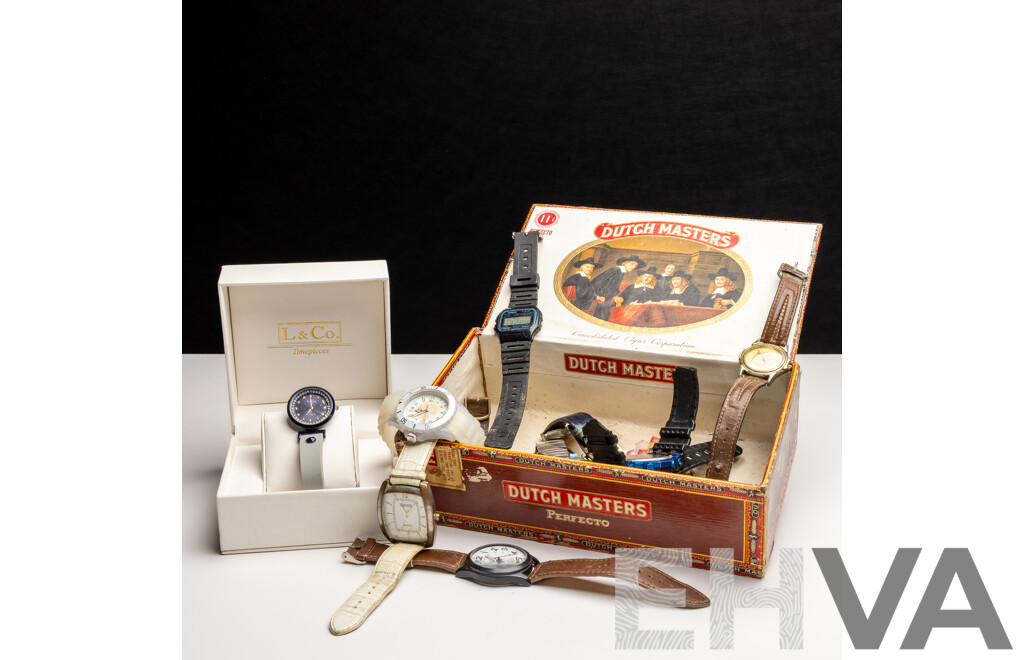 Collection of Various Watches in Vintage Box Including D&G 37mm Dress Watch