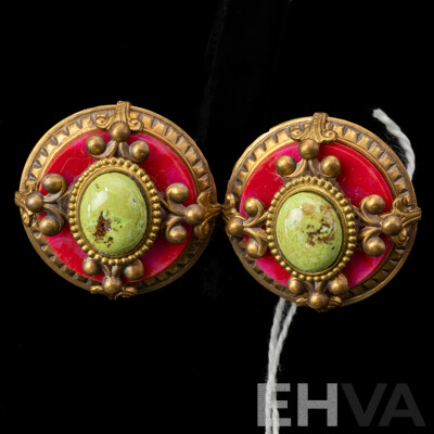 Patrice Pink German Resin & Green Gaspetite Stone Clip on Earrings, 25mm