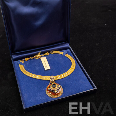 Patrice 3RM FUG German Resin & Genuine Gaseite with Brass Necklet, 43cm, as New in Original Presentation Box