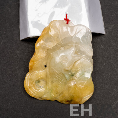 Vintage Carved Jade Double Sided Fish Pendant, 48mm X 40mm, 17.46 Grams
