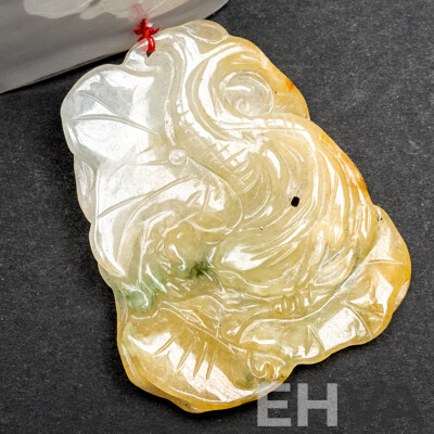 Vintage Carved Jade Double Sided Fish Pendant, 48mm X 40mm, 17.46 Grams