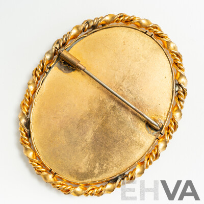 Vintage French Handpainted Oval Portrait Brooch, 58mm, Signed