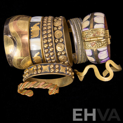 Collection of (9) Vintage Brass & Copper/Tone Bangles & Cuffs in Various Designs