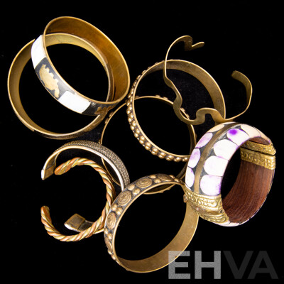 Collection of (9) Vintage Brass & Copper/Tone Bangles & Cuffs in Various Designs