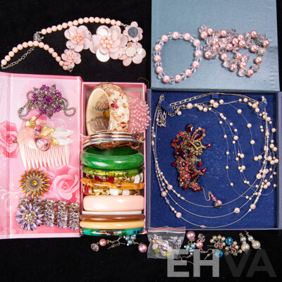 Pretty in Pink Themed Vintage Collection of Bangles & Necklaces