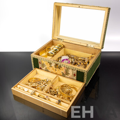 Delightful Vintage Music Box with a Wonderful Collection of Vintage Gold Tone Jewellery