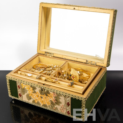 Delightful Vintage Music Box with a Wonderful Collection of Vintage Gold Tone Jewellery