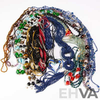 Collection of (9) Art Glass Beaded Necklaces in Various Lengths and Designs