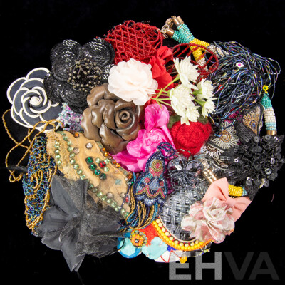Vintage Collection of Hand Beaded Collars, Jewellery Items and Fabric Brooches