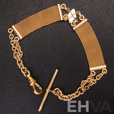 Vintage Gold Tone Fob Chain with Mesh Detail and Mother of Pearl, 21cm, Could Also Be Worn as a Bracelet