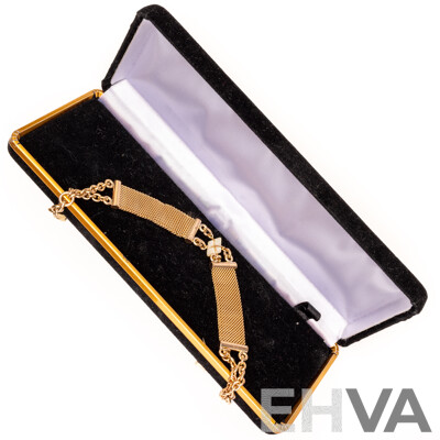 Vintage Gold Tone Fob Chain with Mesh Detail and Mother of Pearl, 21cm, Could Also Be Worn as a Bracelet