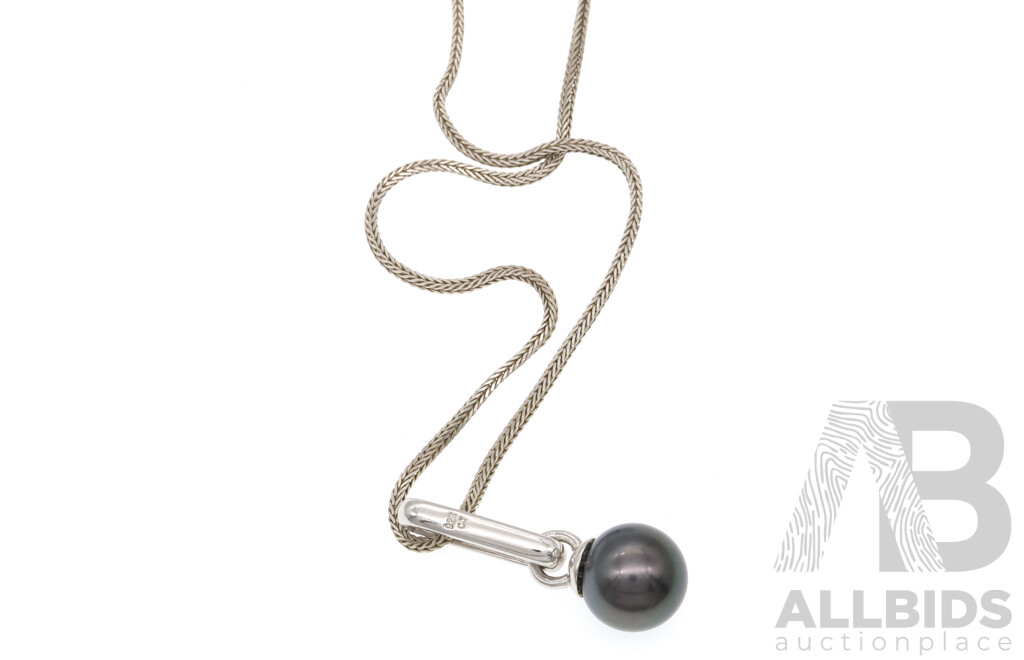 Sterling Silver Tahitian Pearl Pendant on Sterling Silver Herringbone Chain, 40cm, 8.47 Grams