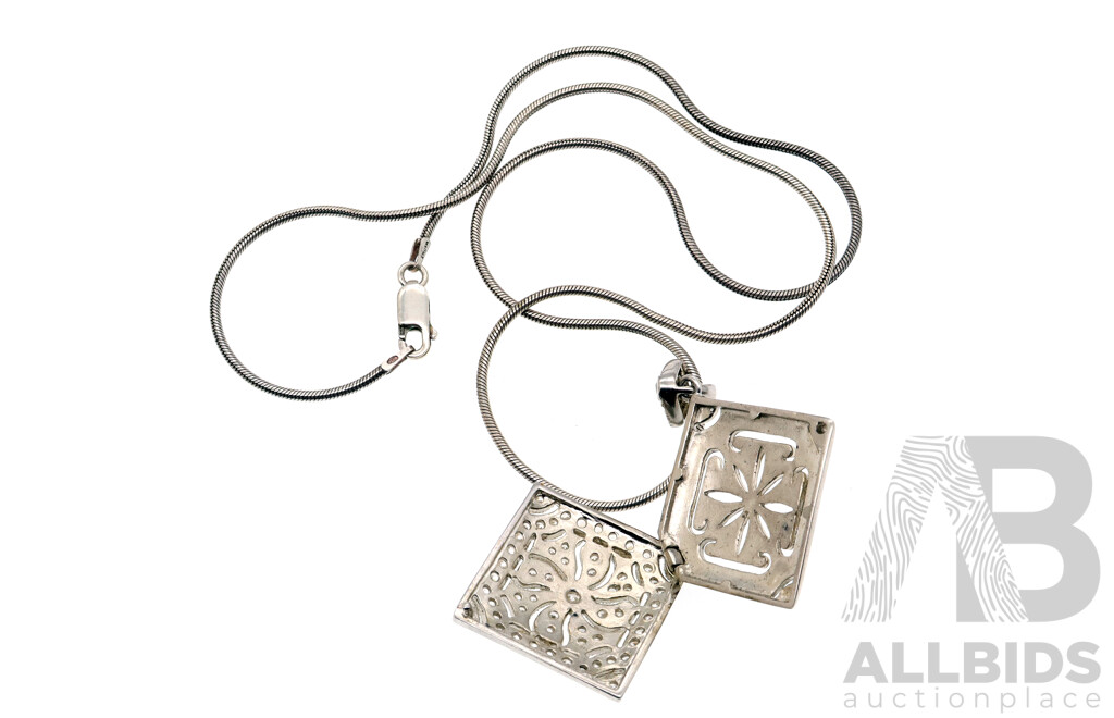 Stunning Silver Art Deco Style Cz Set Locket on a Sterling Silver Snake Chain, 50cm, 21.08 Grams