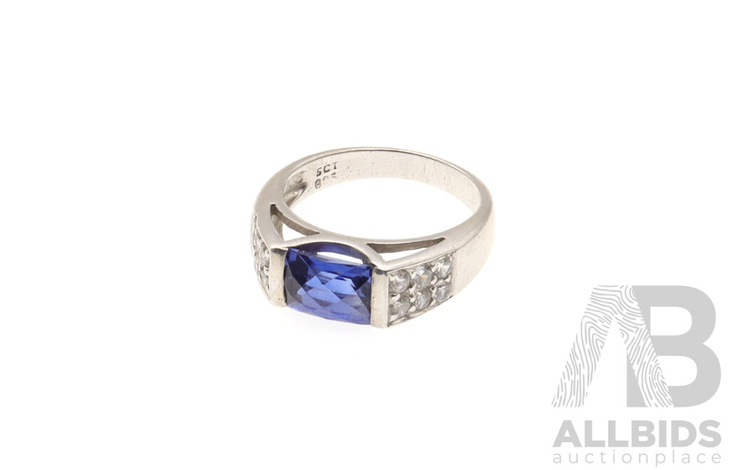 Sterling Silver (3) Travel Rings with Lab Created Sapphires and Cz Stones, Size L/O, 10.46 Grams