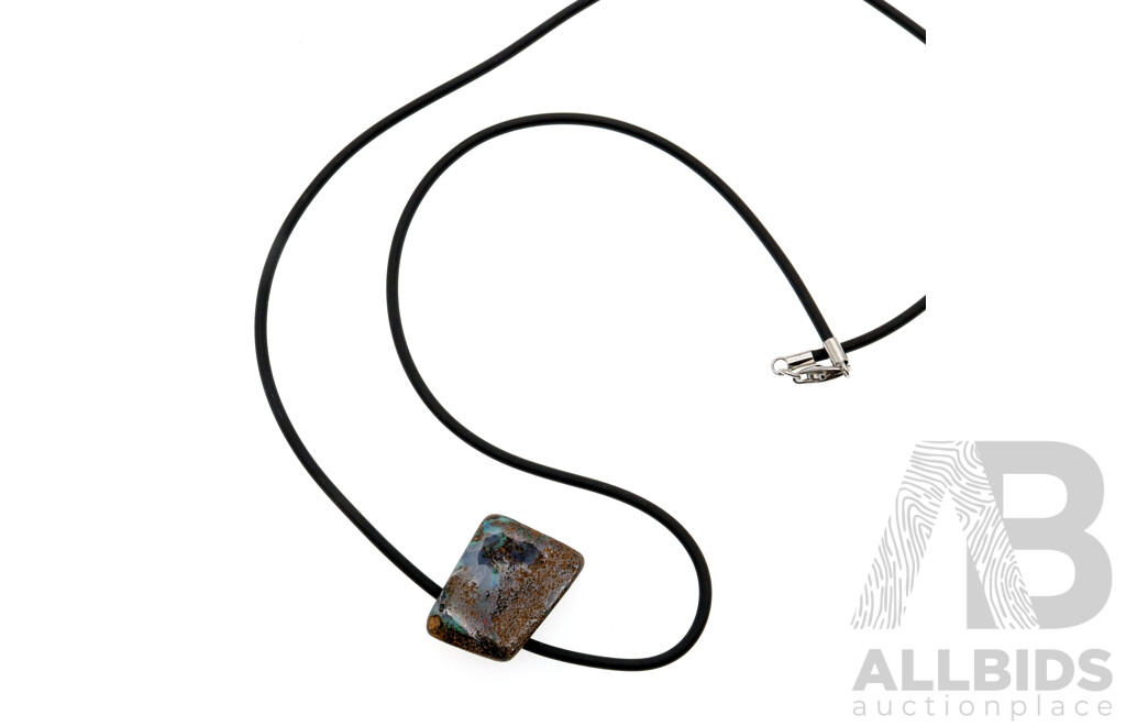 Natural Queensland Boulder Opal on Sterling Silver Neoprene Necklet, 50cm