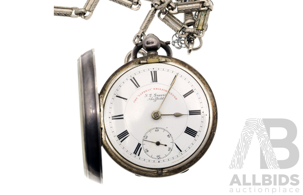 JG Graves 53mm Sheffield the 'Express' English Lever Sterling Silver Key Winding Pocket Watch