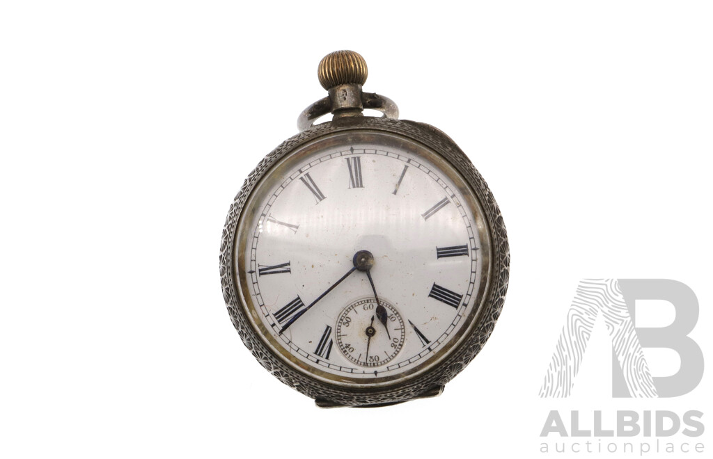 Antique Omega 34mm Sterling Silver Pocket Watch, Date of Production Serial No. Dated to 1894