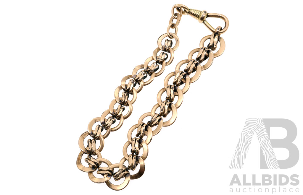 Victorian Antique French Gold Charnier Hallmarked, Warm Old Yellow Gold Filled Pocket Watch Chain with Albert Clasp, 21cm, 12.36 Grams