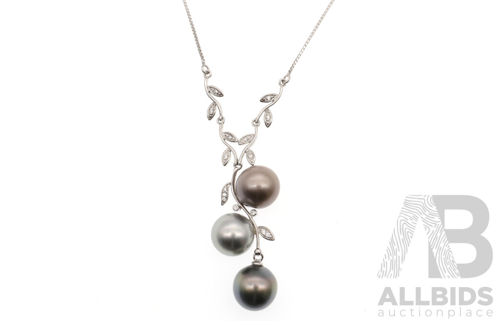 Stunning Sterling Silver Tahitian Pearl Drop Pendant on Chain, 40+5cm, 10.39 Grams