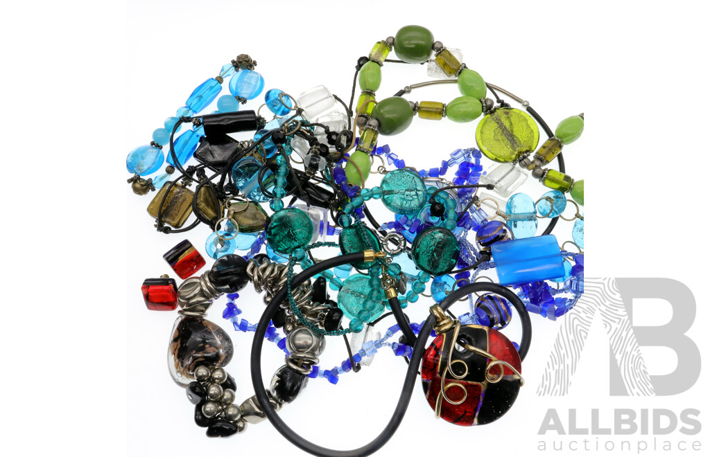 Collection of Artisan Glass Jewellery with (9) Necklaces, (2) Bracelets and Clip on Earrings