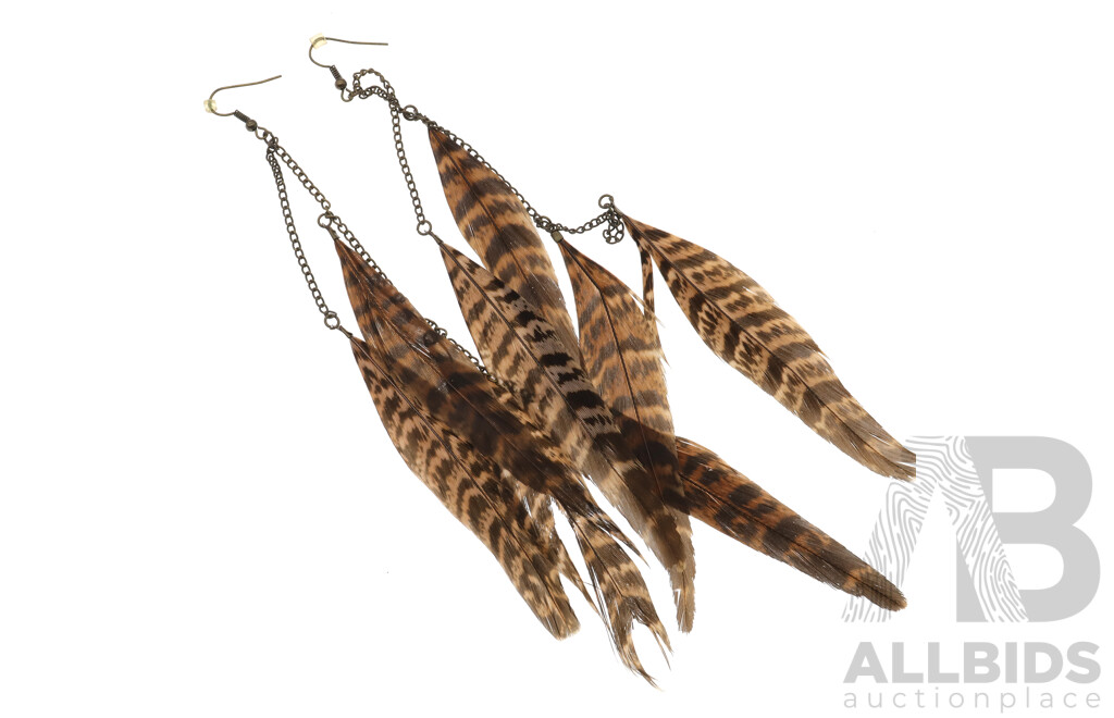 Unique Vintage Mink Tail Crotchet Hook Style Drop Earrings with Feather Earrings, in 1950's Lilac Chocolate Box