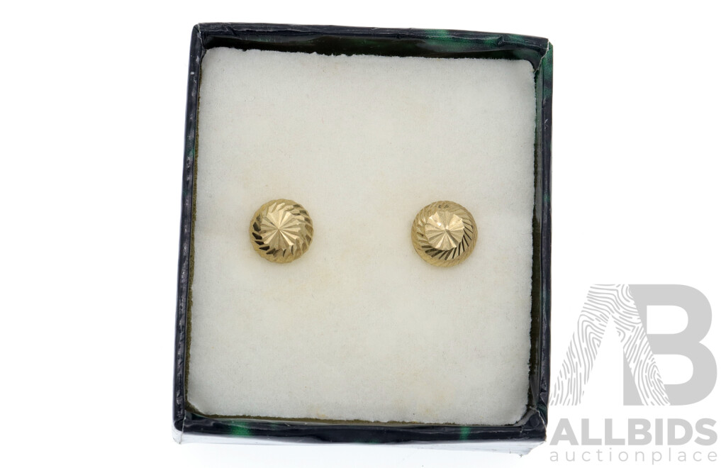 9ct Vintage Patterned Round Stud Earrings, 7.9mm, 0.91 Grams