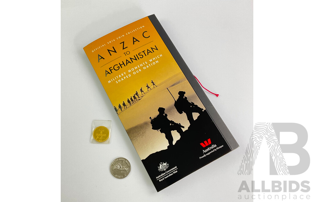 Australian 2016 Anzac to Afghanistan Fourteen Coin Collection Folder with Sydney 1973 Opera House Medallion and 1985 Honoured Citizen of Victoria Medallion