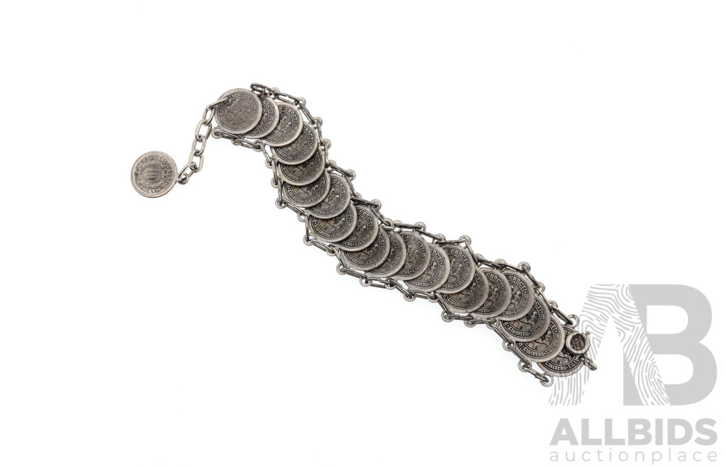 Sterling Silver Republic De S Marino Coin Bracelet, 20cm-23cm, 36.90 Grams