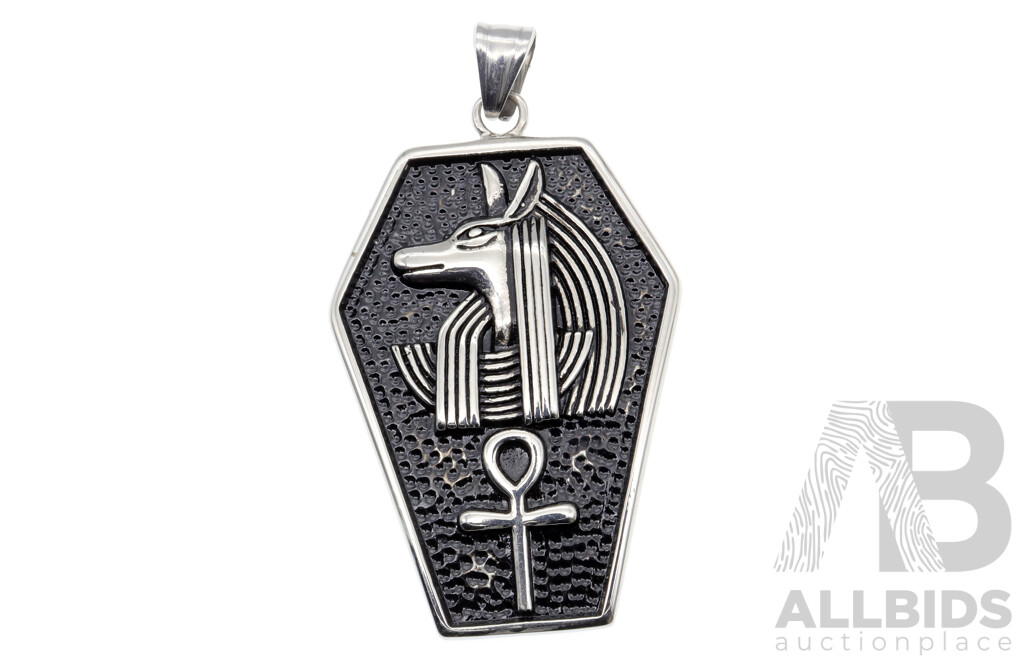 Sterling Silver Nefertiti Bust Cartouche Style Pendant & Matching Earrings Set with Egyptian Hallmarks, 11.07 Grams with S.Steel Anubis Pendant