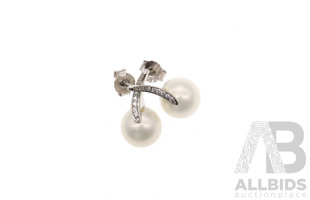 Sterling Silver Cultured (3) Pearl Drop Pendant with 925 Faux Pearl Studs and 18KGP FW Cultured Pearl Pendant on Chain