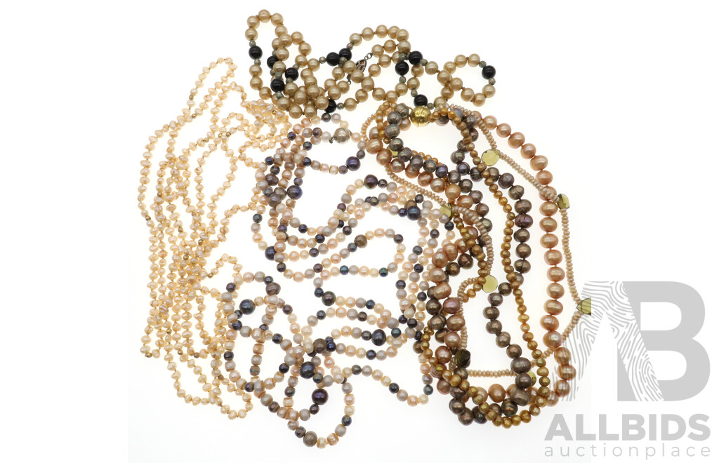 Vintage Freshwater Cultured Pearl and Faux Pearl (4) Necklaces Including Double Strand Rice Pearls