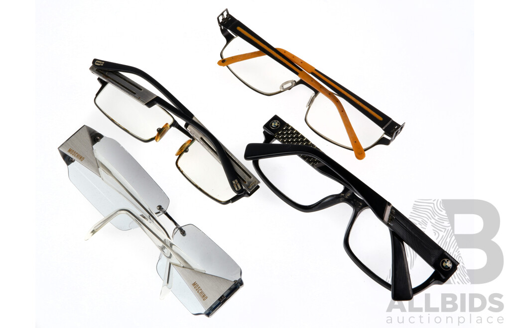 Vintage Glasses Including Moschino Sunglasses, Prodesian Denmark, Oga & Bmw Prescription Frames