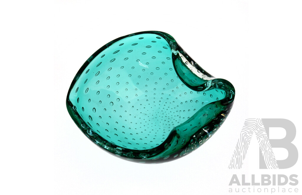 Retro Murano Glass Style Blue Green Ashtray with Internal Controlled Bubble