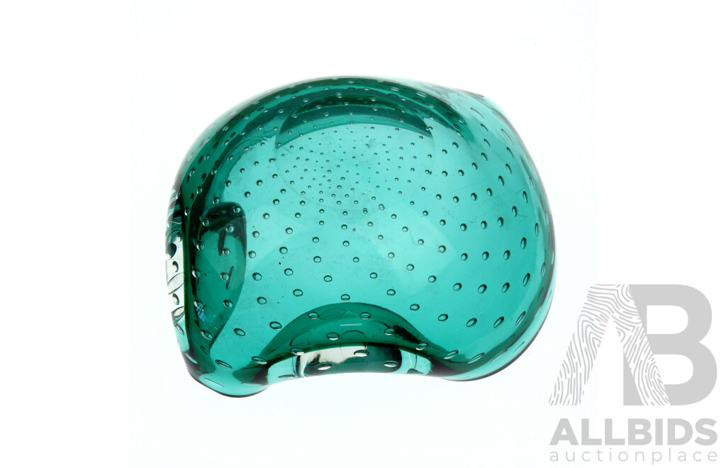 Retro Murano Glass Style Blue Green Ashtray with Internal Controlled Bubble