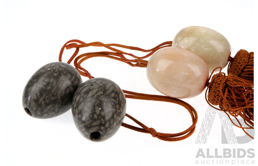 Large Egg Shaped (2) Quartz Beads on String with (2) Grey Agate Drilled Egg Shaped Beads