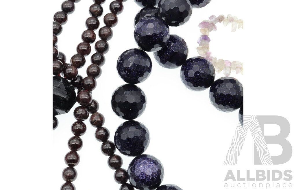 Natural Gemstone Beaded Necklaces with Goldstone and Garnets with Amethyst & Quartz Bracelet