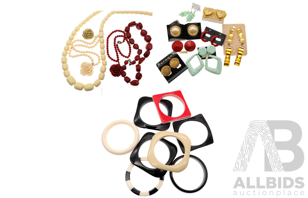 Retro Jewellery Collection Including Bangles, Necklaces and Earrings From 1980's