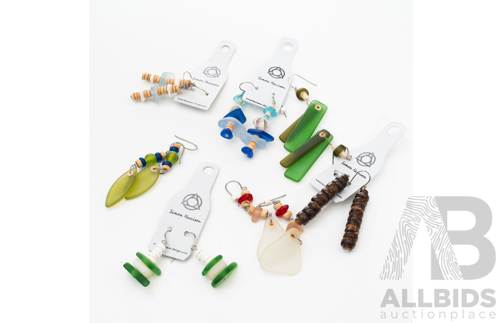 Simon Harrison Designs (7) New Pairs of Drop Earrings with Recycled Glass and Other Natural Materials