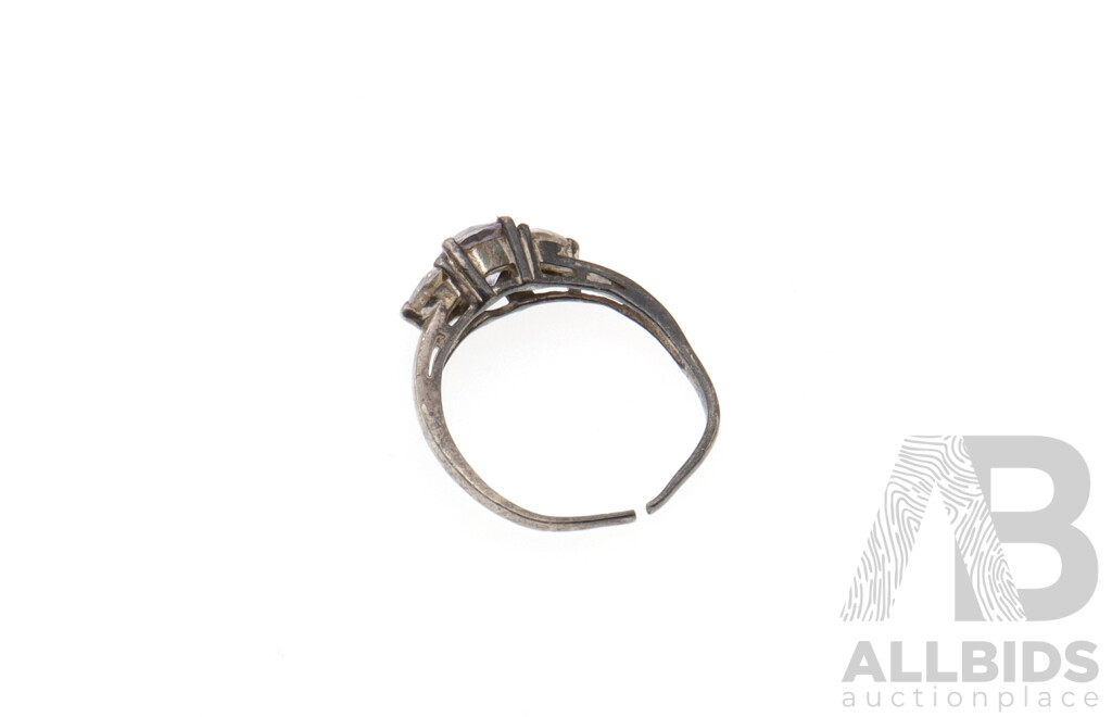 Sterling Silver Vintage Hematite Ring, Size N, 8.27 Grams with Vintage Cz Ring with Broken Shank