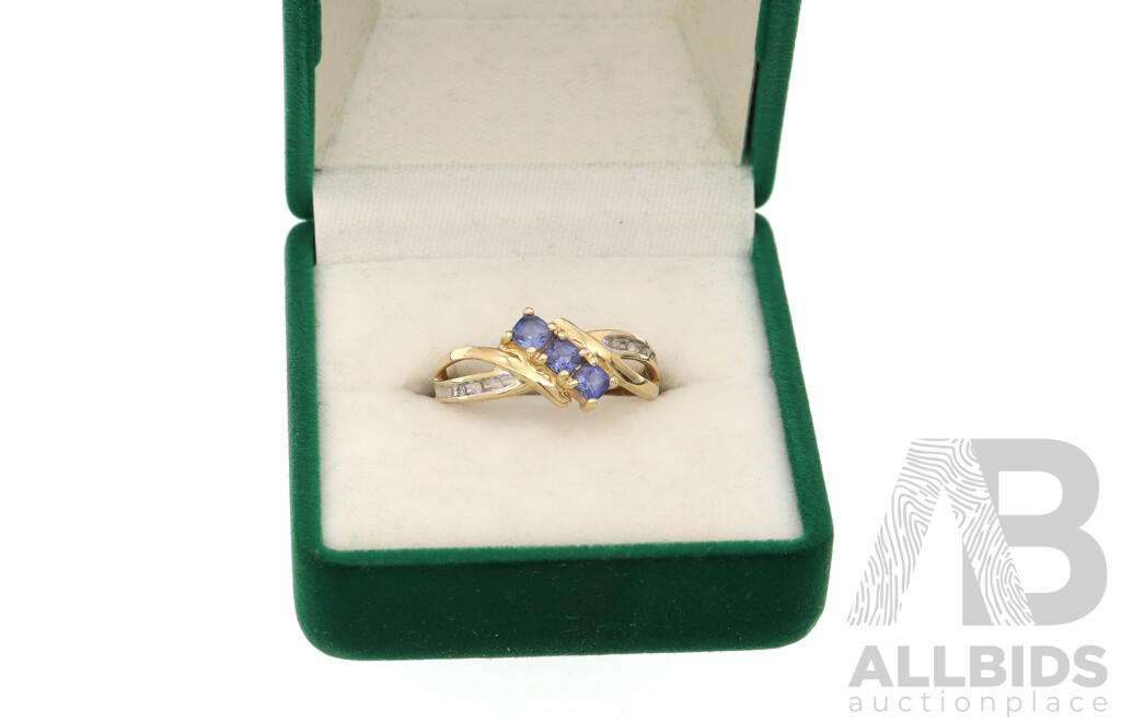 9ct Sapphire & Diamond Set Ring, TDW 0.08ct, Size N, 1.92 Grams