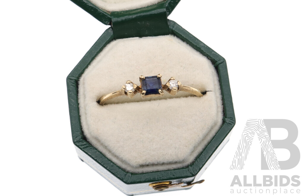 9ct Vintage Petite Sapphire & Diamond Ring, TDW 0.06ct, Size M, 0.79 Grams