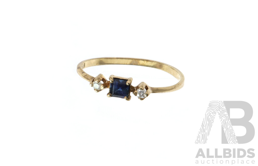 9ct Vintage Petite Sapphire & Diamond Ring, TDW 0.06ct, Size M, 0.79 Grams