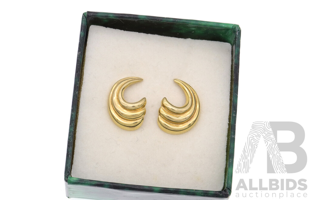 9ct Vintage Rippled Swirl Stud Earrings, 15mm Long, 1.91 Grams