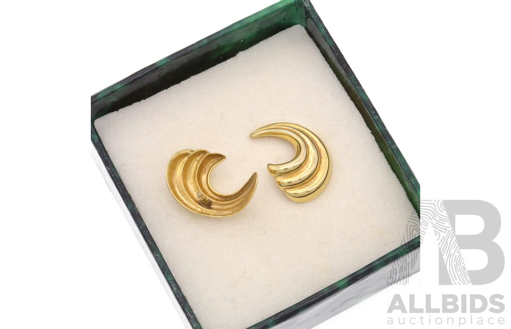 9ct Vintage Rippled Swirl Stud Earrings, 15mm Long, 1.91 Grams