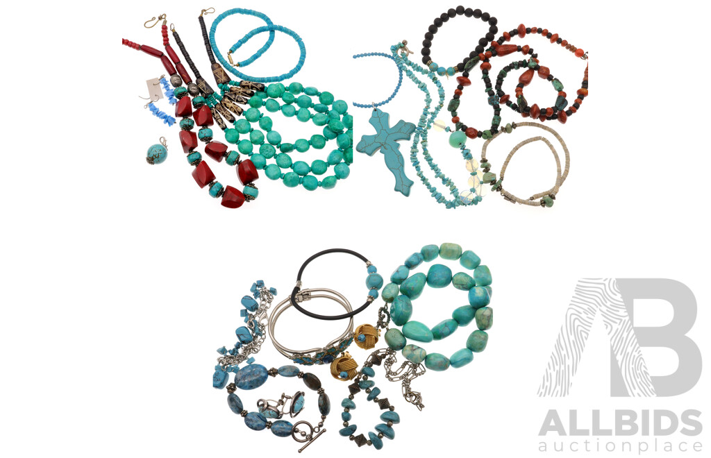 Collection of Vintage Turquoise/turquoise Howlite Jewellery Pieces Including Tribal Style Necklaces