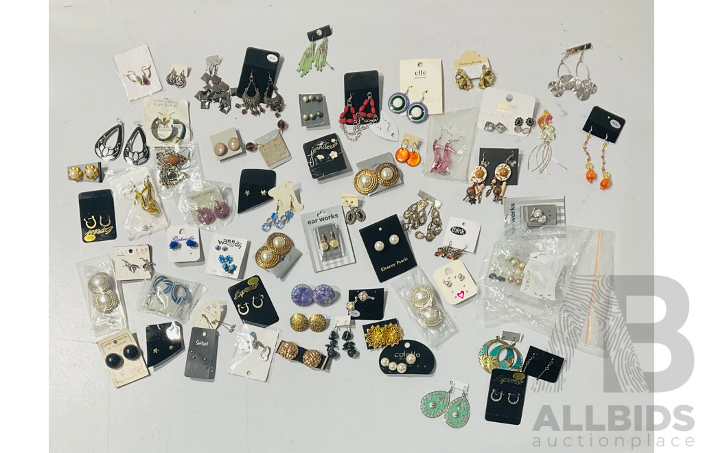 Large Collection of Fashion Earrings NEW with Packaging in Shoe Box