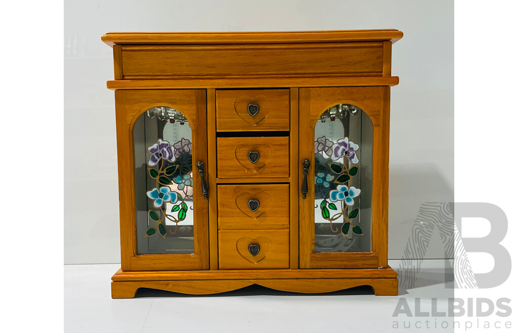 Vintage Wooden Jewellery Box with (6) Compartments, 30cm X 33cm X 12.5cm