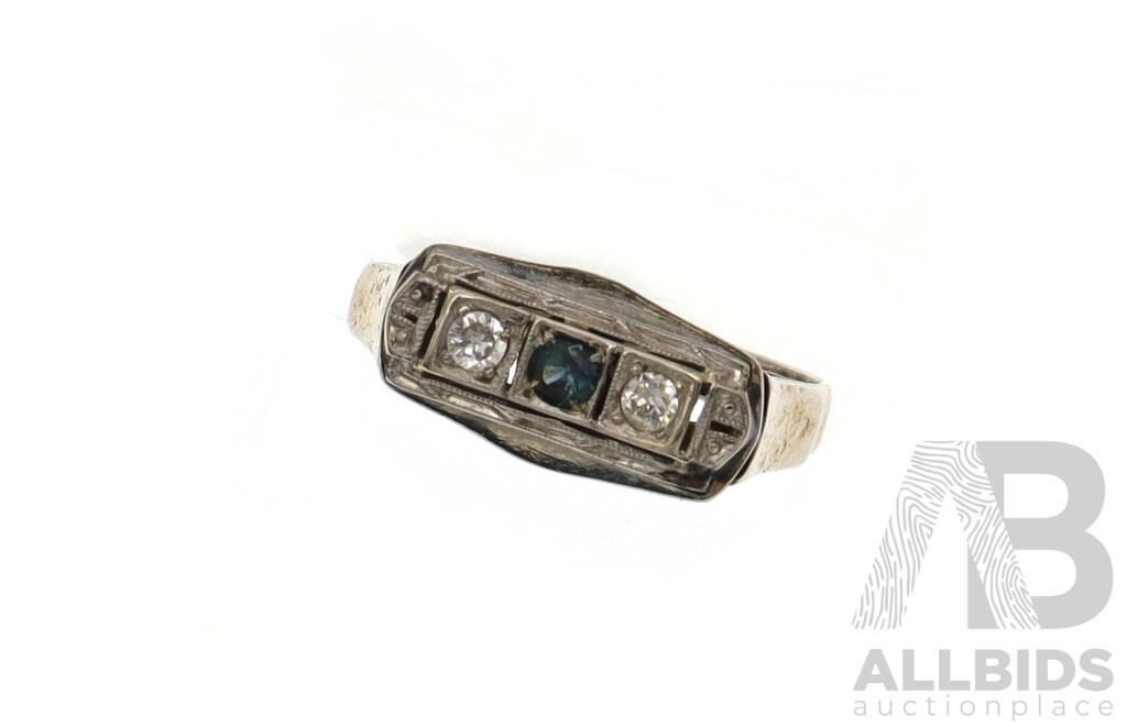 9ct Vintage Diamond & Sapphire Art Deco Style Ring, TDW 0.10ct, Size M, 2.58 Grams